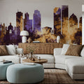 Dayton Ohio Skyline Purple & Gold Mural Wallpaper - room preview 06