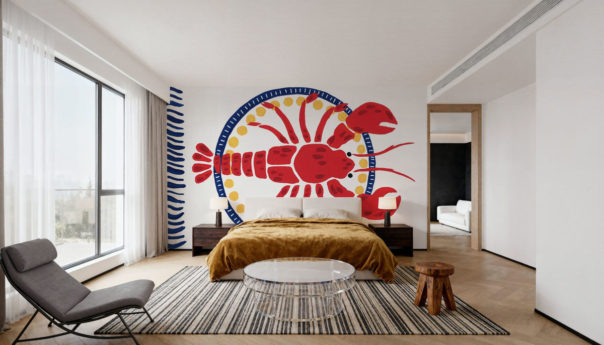Kitschy Coastal Lobster Mural Wallpaper - room preview 06