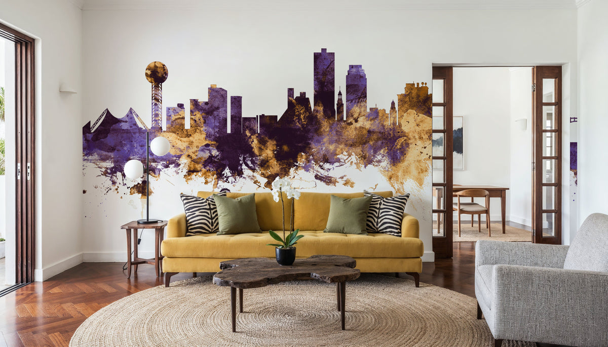 Knoxville Tennessee Skyline Purple & Gold Mural Wallpaper - room preview 06