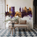 San Antonio Texas Skyline Purple & Gold Mural Wallpaper - room preview 06
