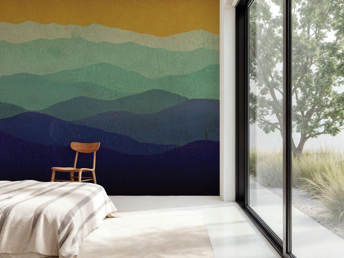Yellow Sky Mountains Mural Wallpaper - room preview 06