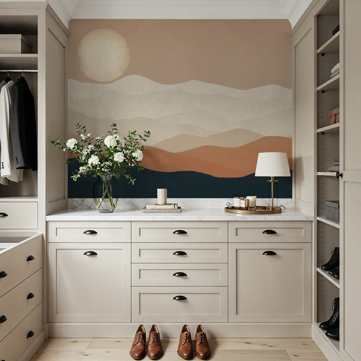 Mojave Mountains and Moon Mural Wallpaper - room preview 06