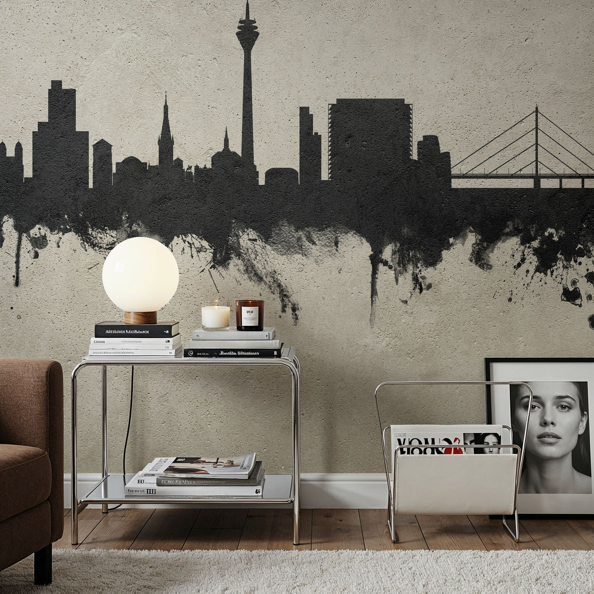 Düsseldorf Germany Skyline Concrete Mural Wallpaper - room preview 06