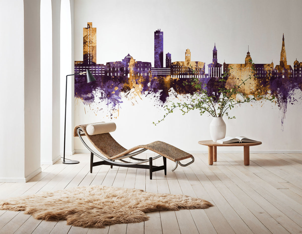 Karlsruhe Germany Skyline Purple & Gold Mural Wallpaper - room preview 06