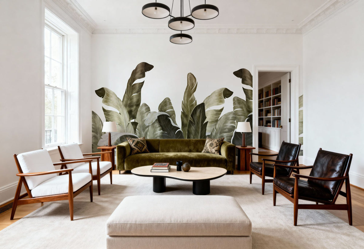 Leaves in Que Mural Wallpaper - Neutral Tone - room preview 06