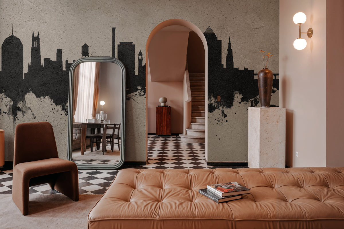Durham North Carolina Skyline Concrete Mural Wallpaper - room preview 06