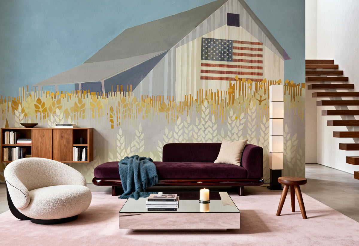 Wheat Fields Barn with Flag Mural Wallpaper - room preview 06