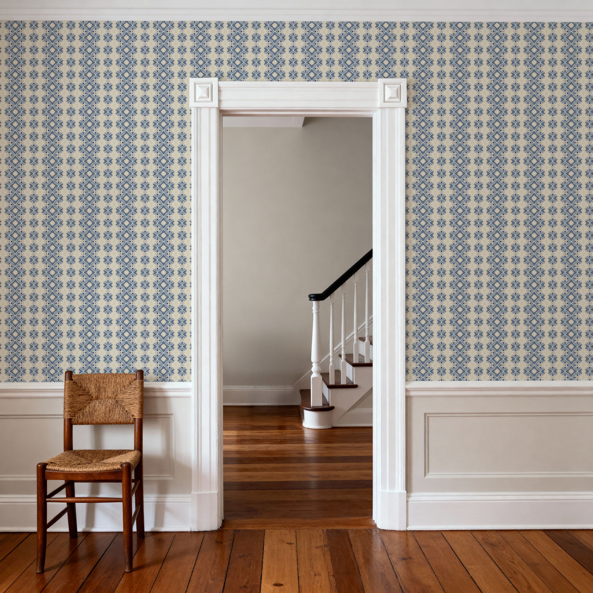 Nara Indigo Embroidery Mural Wallpaper - room preview 06