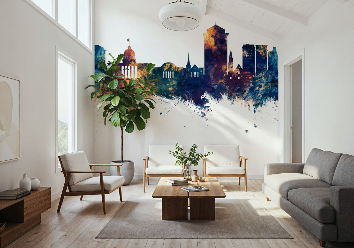 Montgomery Alabama Skyline Blue & Bronze Mural Wallpaper - room preview 06