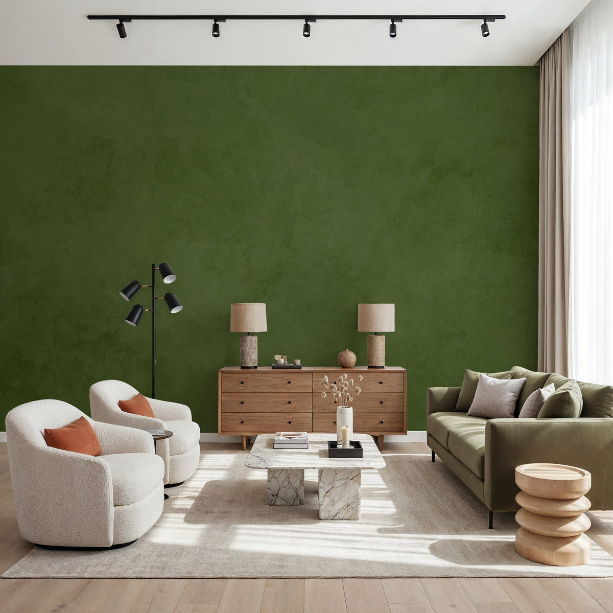 Subtle Plaster Wall, Dill Green Mural Wallpaper - room preview 06