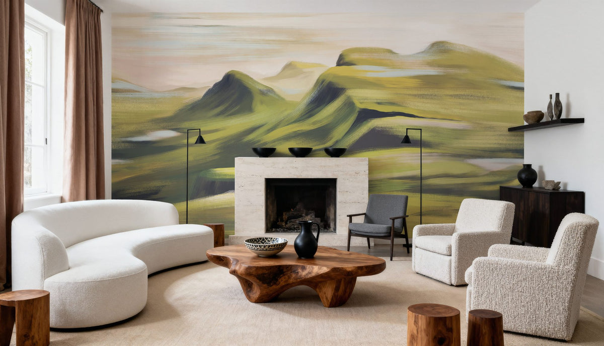 Oil Mountain, Greens Mural Wallpaper - room preview 06