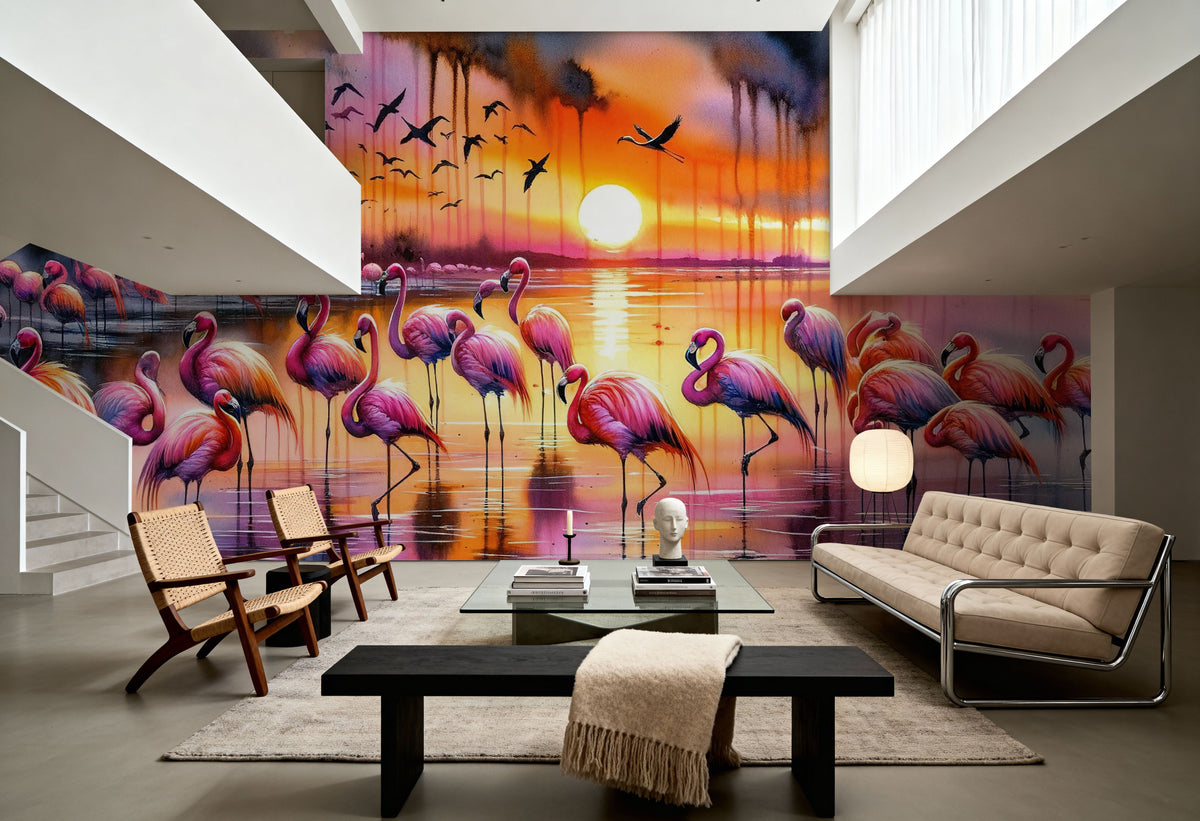 Flamingo Sunset Mural Wallpaper - room preview 06