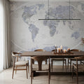 World Map Atlas Blue Gray Mural Wallpaper - room preview 06
