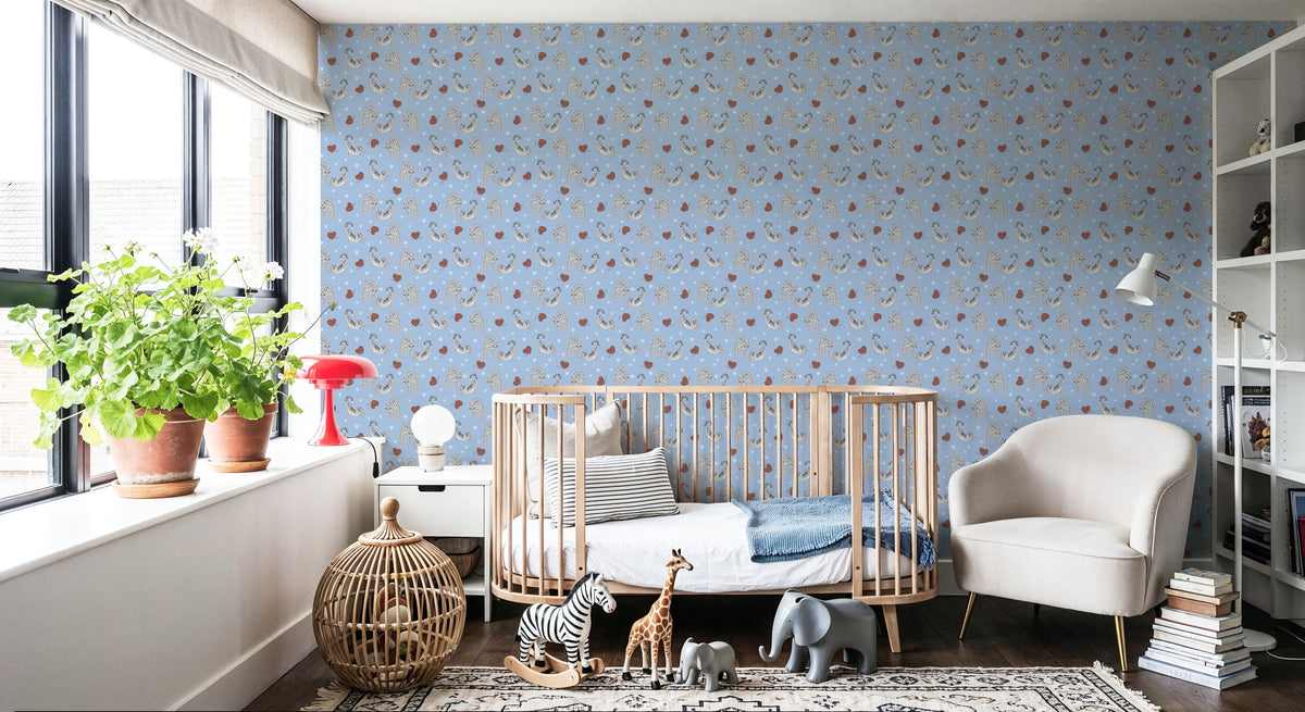 Kitten Love, Baby Blue Mural Wallpaper - room preview 06