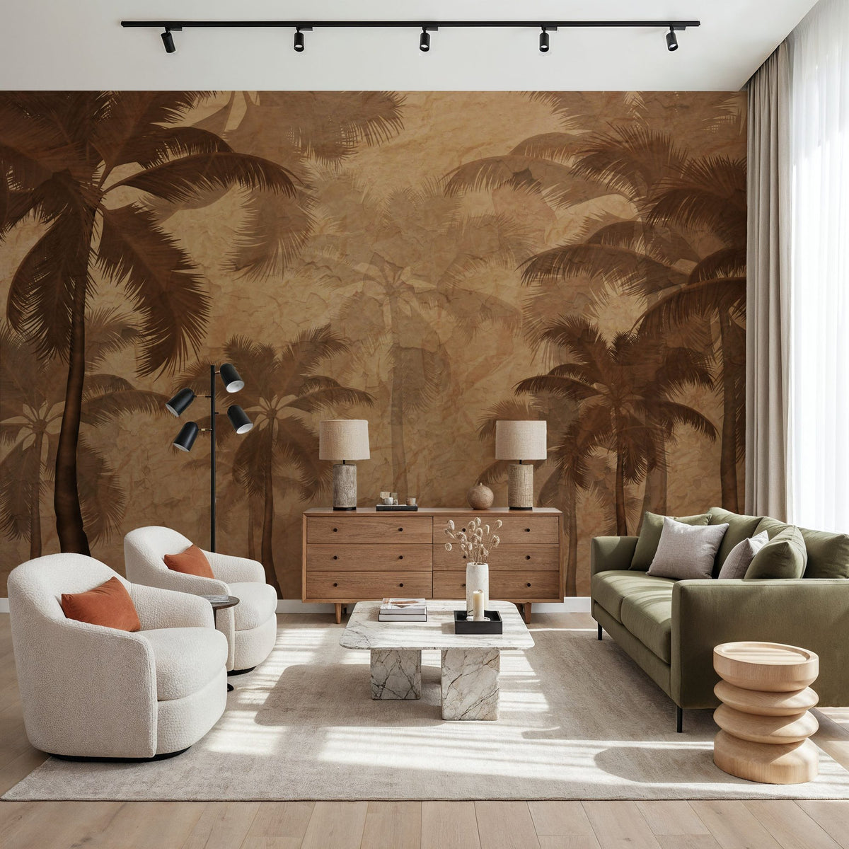 Sepia Palm Trees Mural Wallpaper - room preview 06