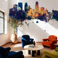 Minneapolis Minnesota Skyline Blue & Bronze Mural Wallpaper - room preview 06