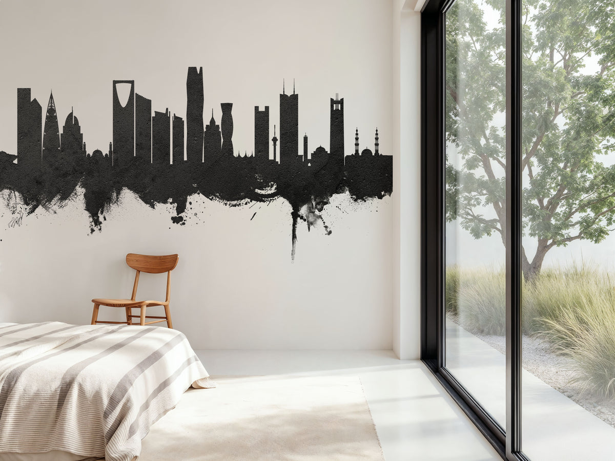 Riyadh Saudi Arabia Skyline Black & White Mural Wallpaper - room preview 06