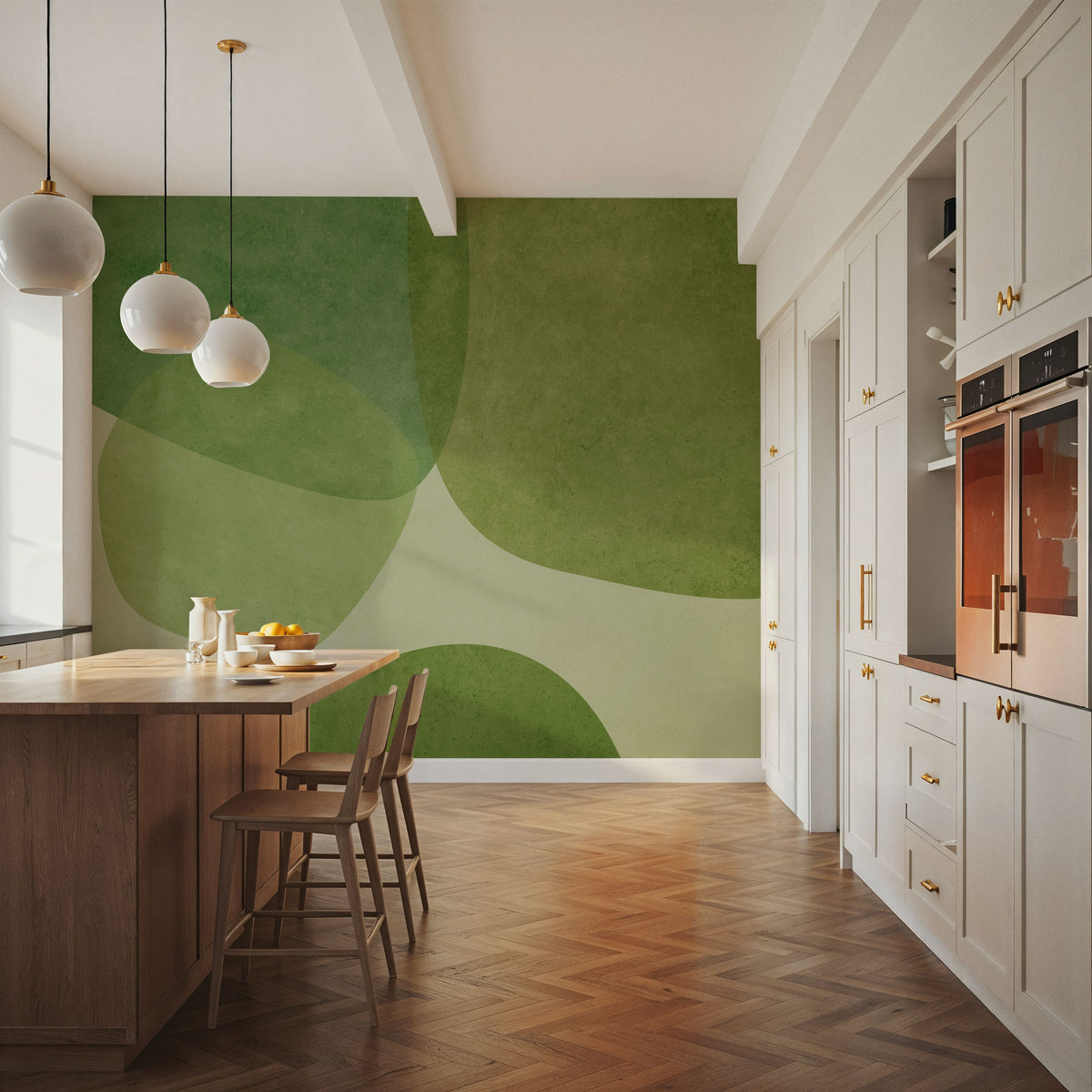 Embracing Shapes, Dill Green Mural Wallpaper - room preview 06