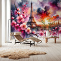 Watercolor Floral Paris Eiffel Tower Mural Wallpaper - room preview 06