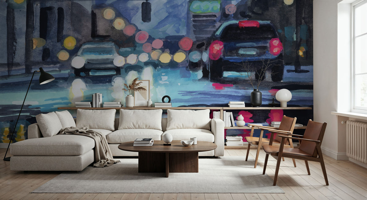 Rainy Road Late Afternoon Mural Wallpaper - room preview 06
