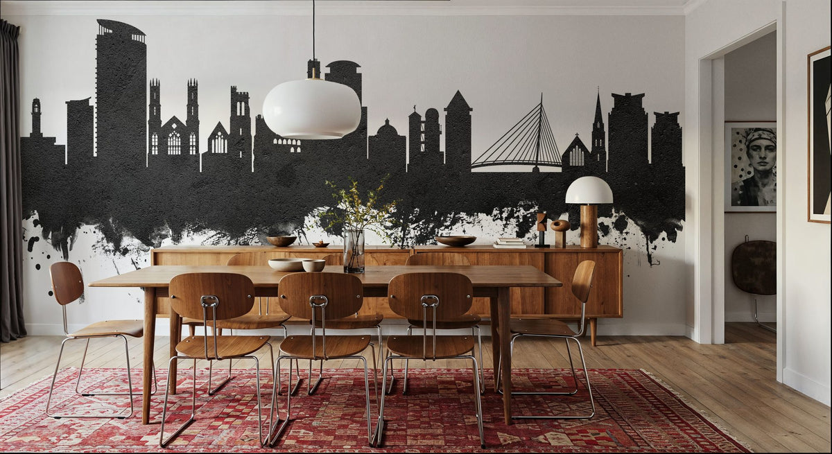 Swansea Wales Skyline Black & White Mural Wallpaper - room preview 06