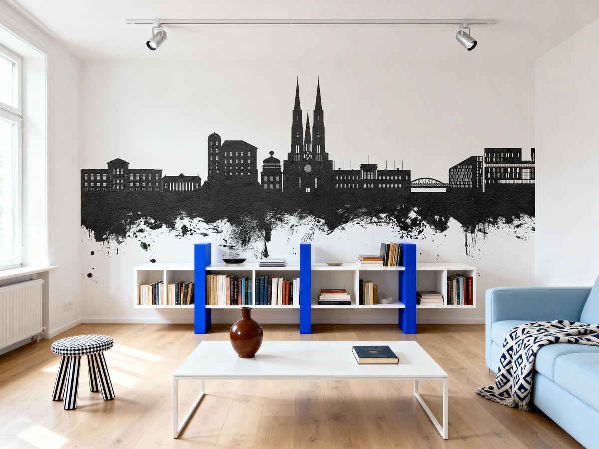 Uppsala Skyline Black & White Mural Wallpaper - room preview 06