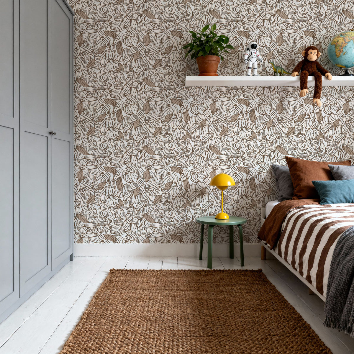 Negative Leaf, Cinnamon Mural Wallpaper - room preview 06