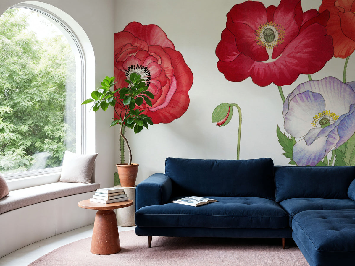 Tanigami Poppy Mural Wallpaper - room preview 06