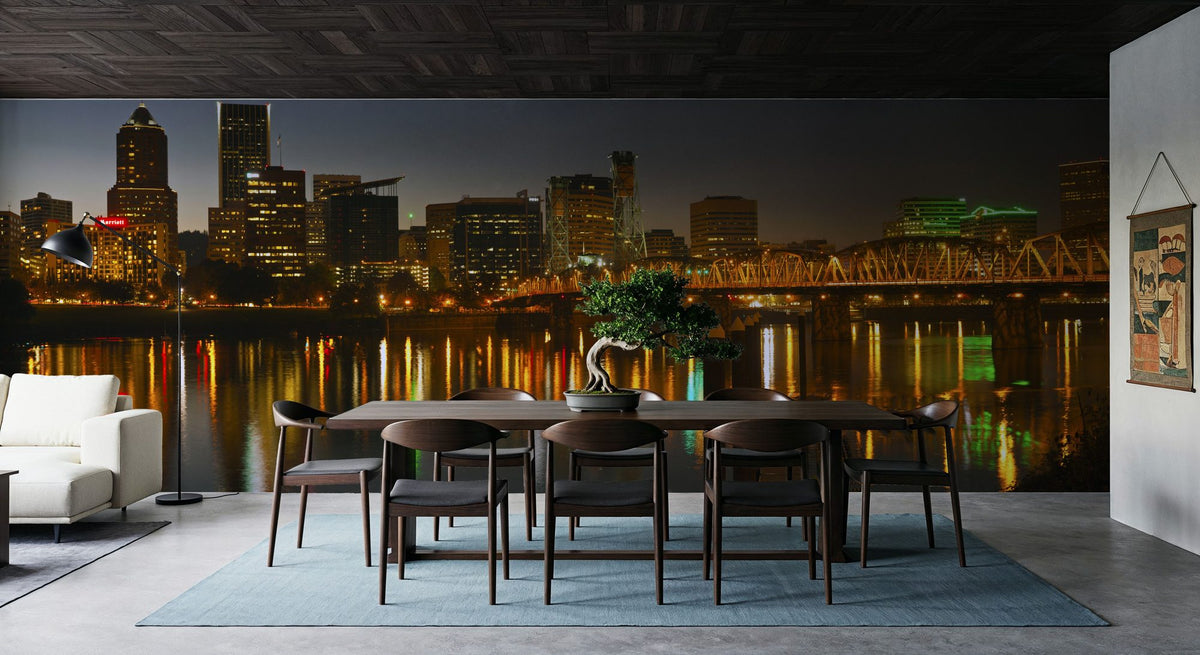 Riverfront Nightscape Mural Wallpaper - room preview 06