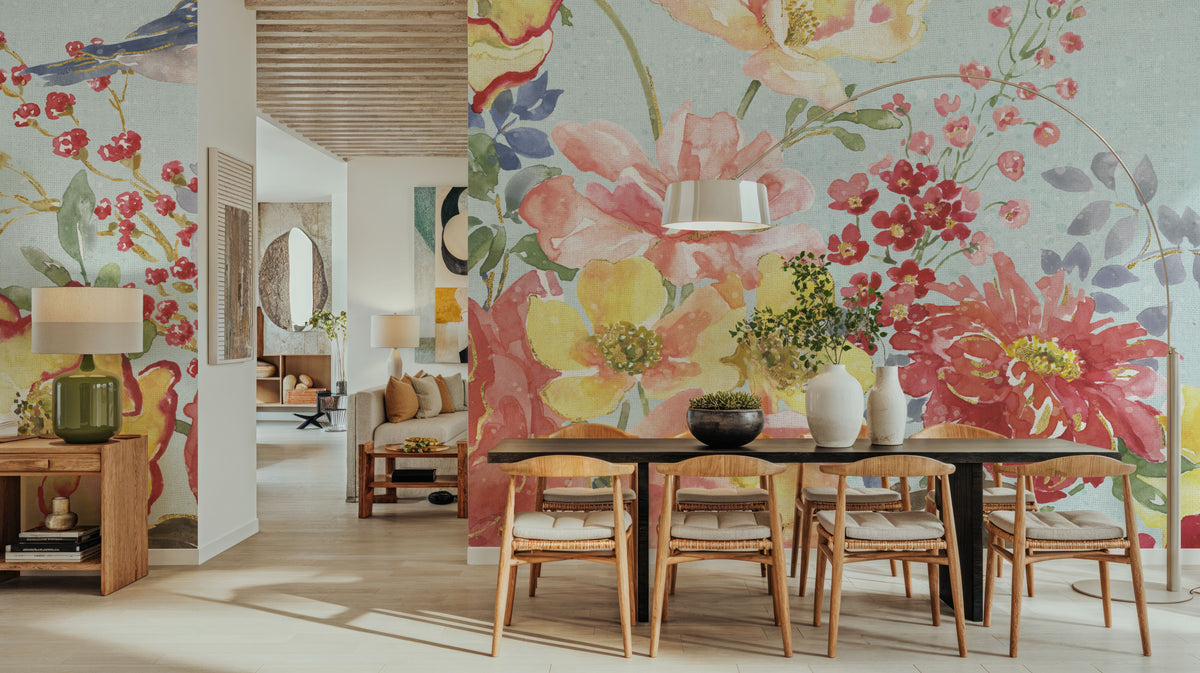 Floral Focus Blue Mural Wallpaper - room preview 06
