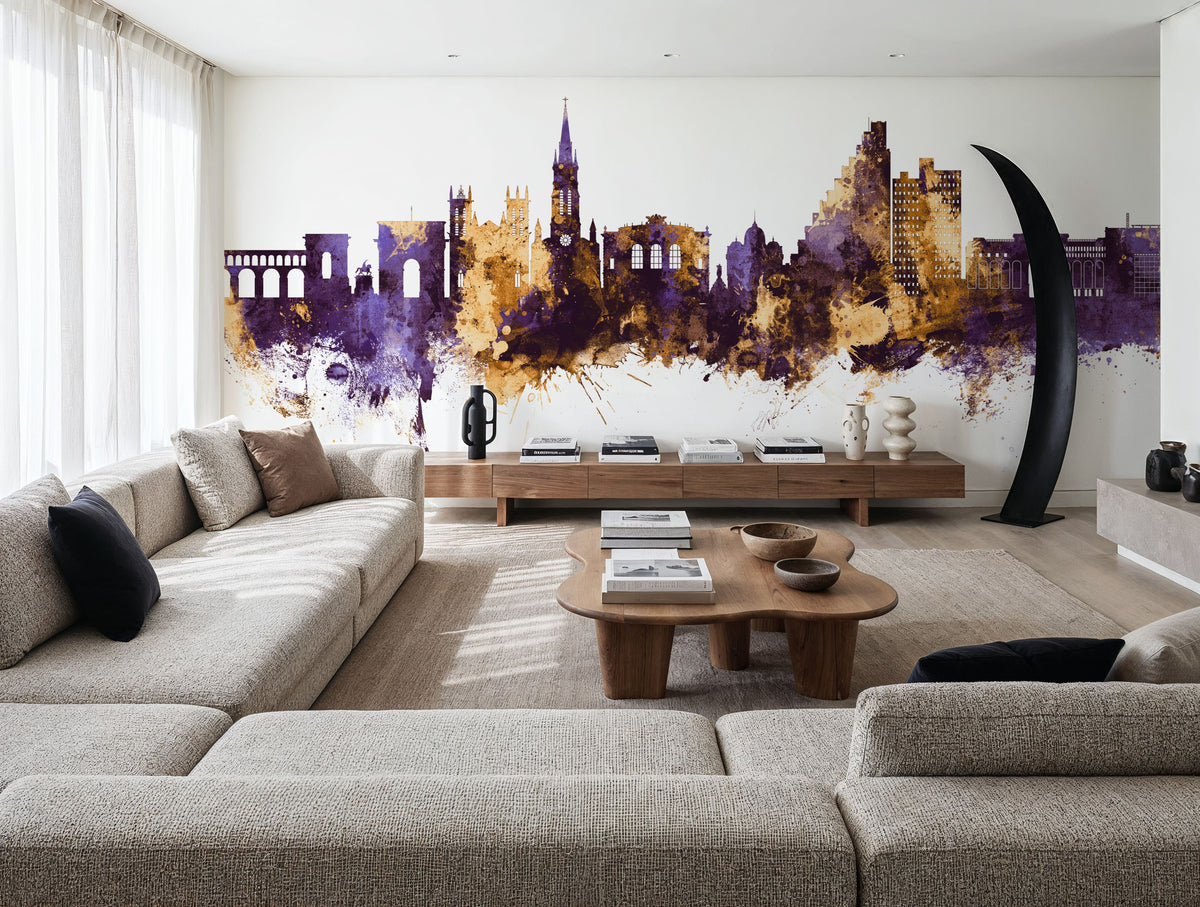 Montpellier Skyline Purple & Gold Mural Wallpaper - room preview 06