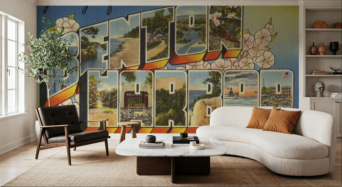 Greetings From Benton Harbor Flowers Mural Wallpaper - room preview 06