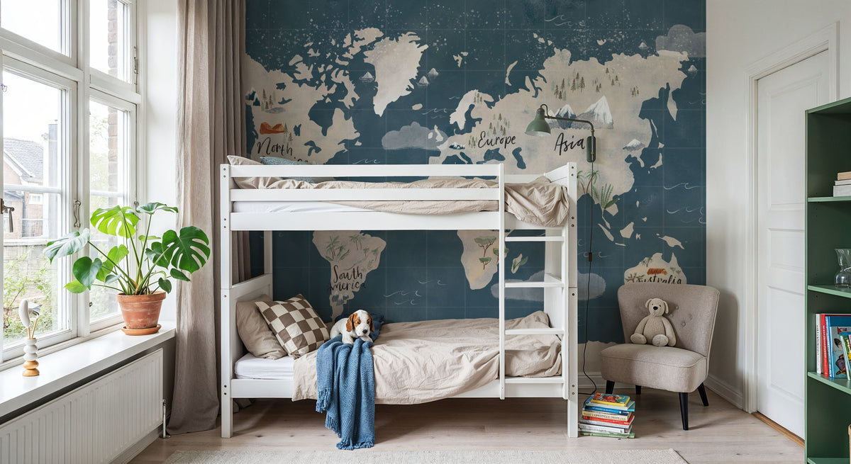 Scandi Map Blue Mural Wallpaper - room preview 06