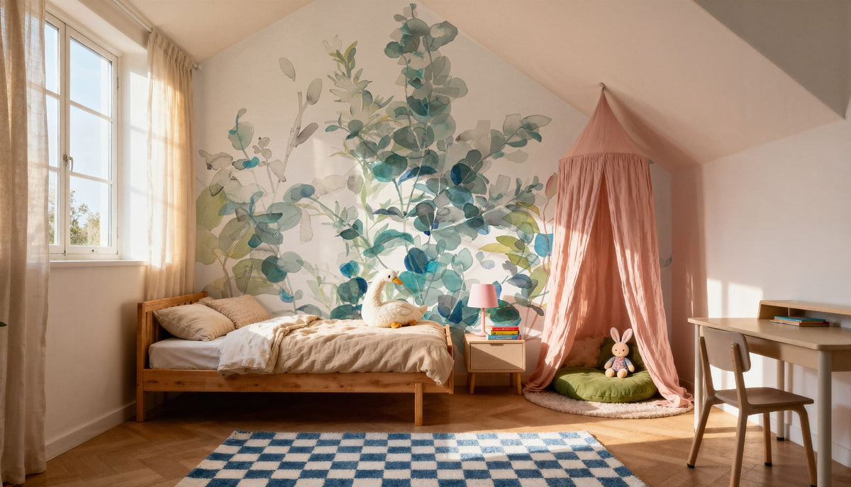 Eucalyptus I White Mural Wallpaper - room preview 06