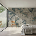 Peony Study - Cream and Teal Mural Wallpaper - room preview 06