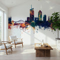 Lyon France Skyline Blue & Bronze Mural Wallpaper - room preview 06