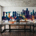 Singapore Skyline Blue & Bronze Mural Wallpaper - room preview 06