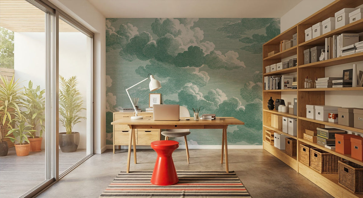 Intaglio Clouds, Jade Mural Wallpaper - room preview 06