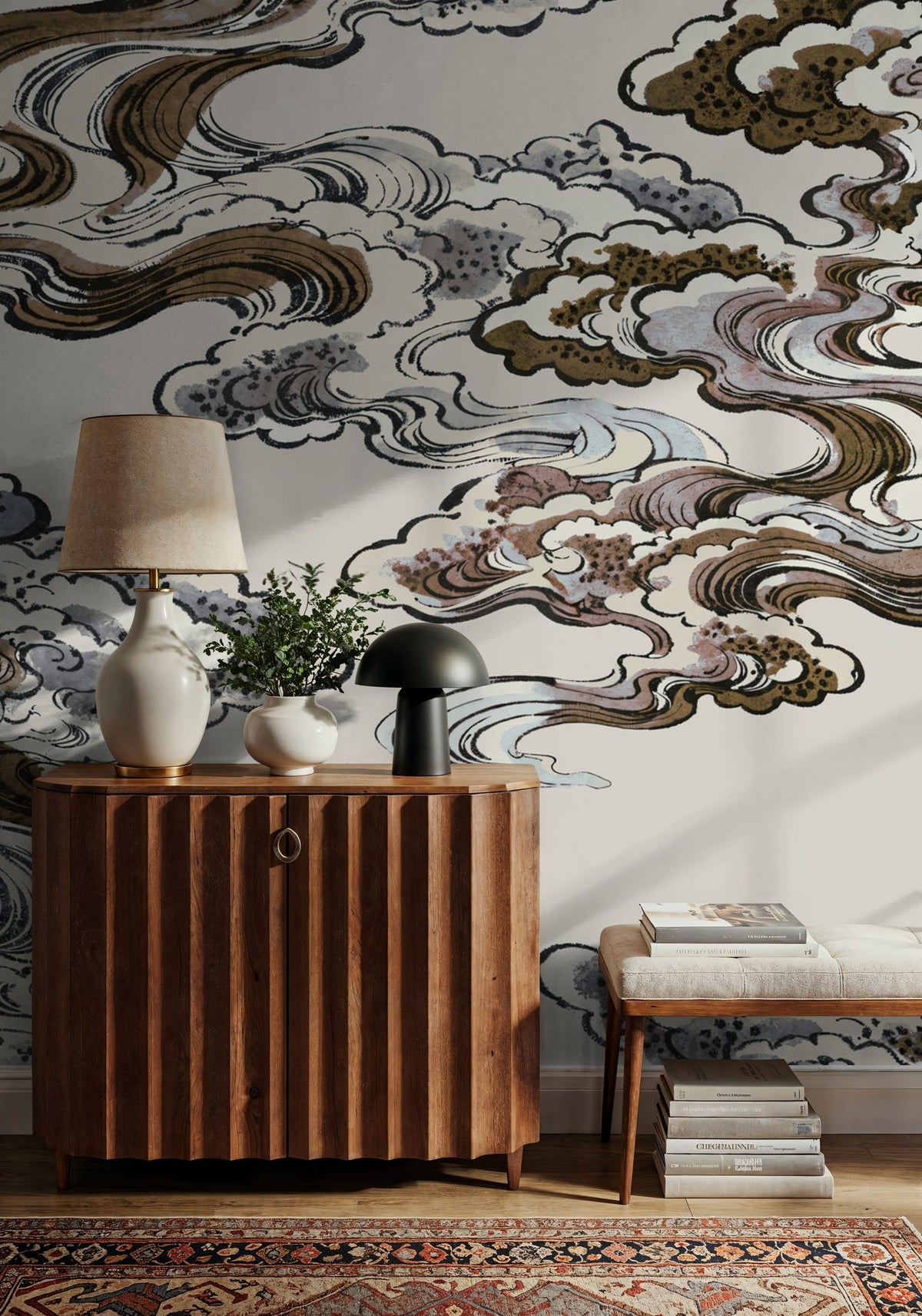 Ukiyo-e Clouds, Browns Mural Wallpaper - room preview 06