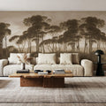 Mediterranean Pine Landscape, Sepia Mural Wallpaper - room preview 06