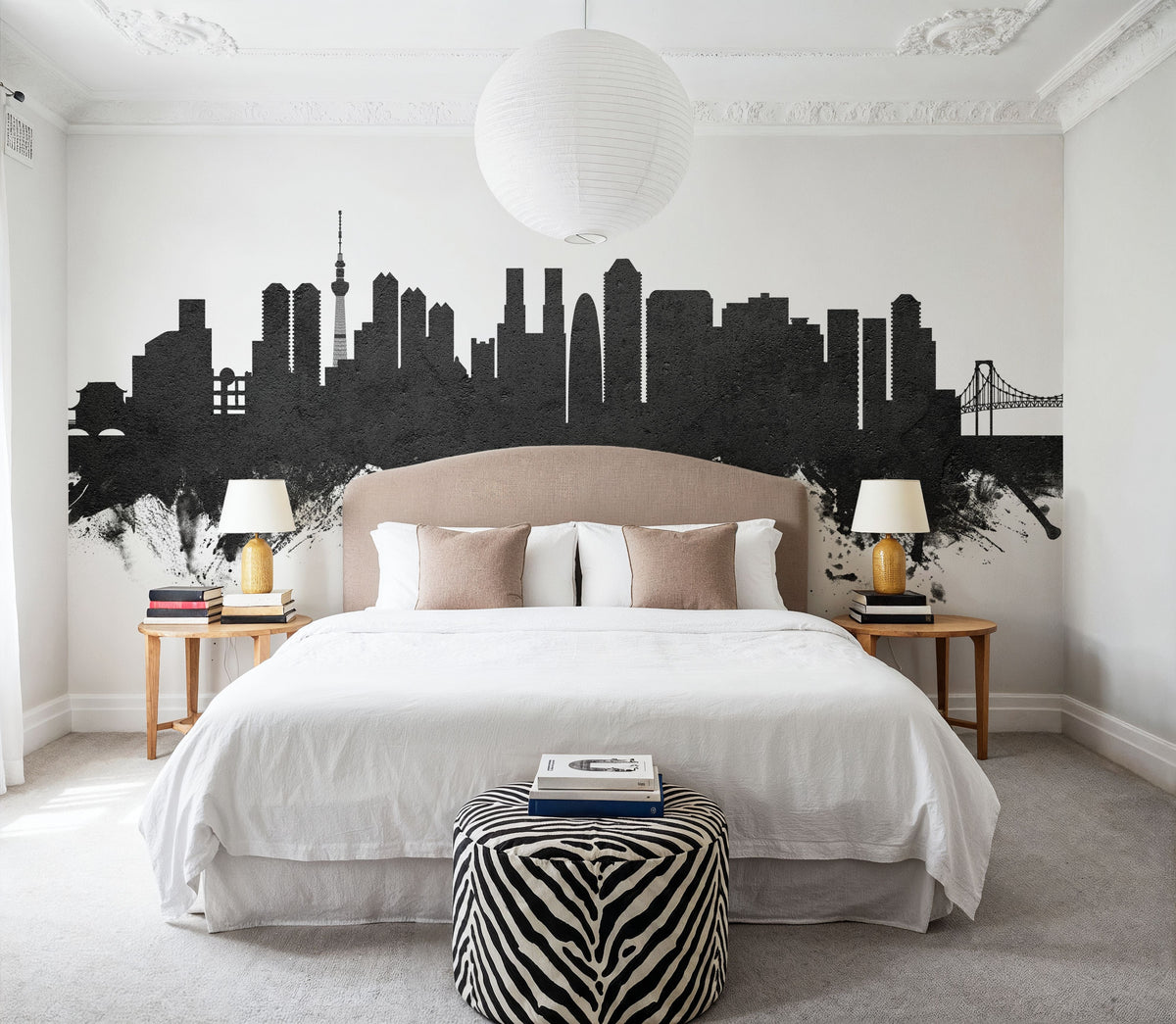 Tokyo Japan Skyline Black & White Mural Wallpaper - room preview 06
