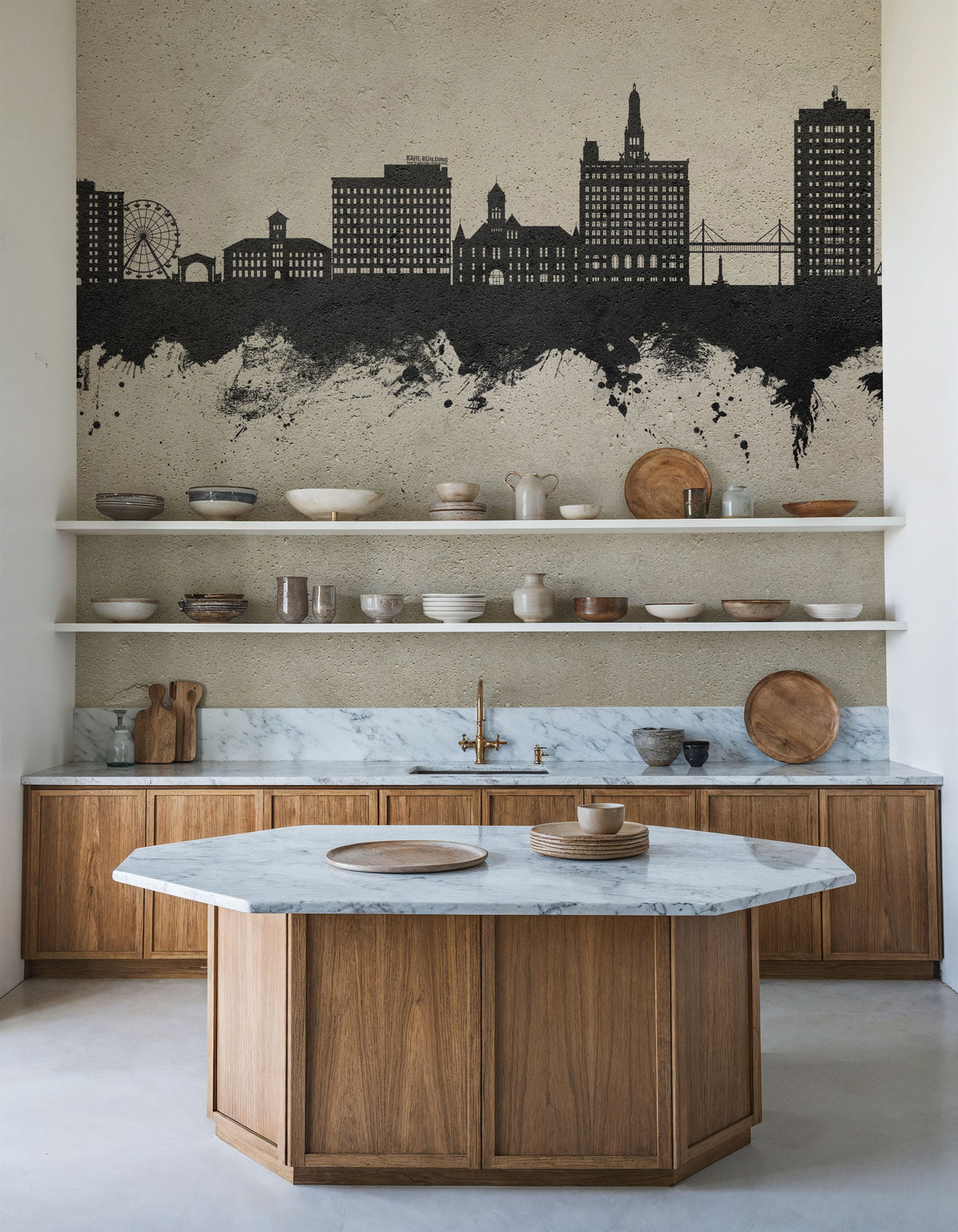 Davenport Iowa Skyline Concrete Mural Wallpaper - room preview 06