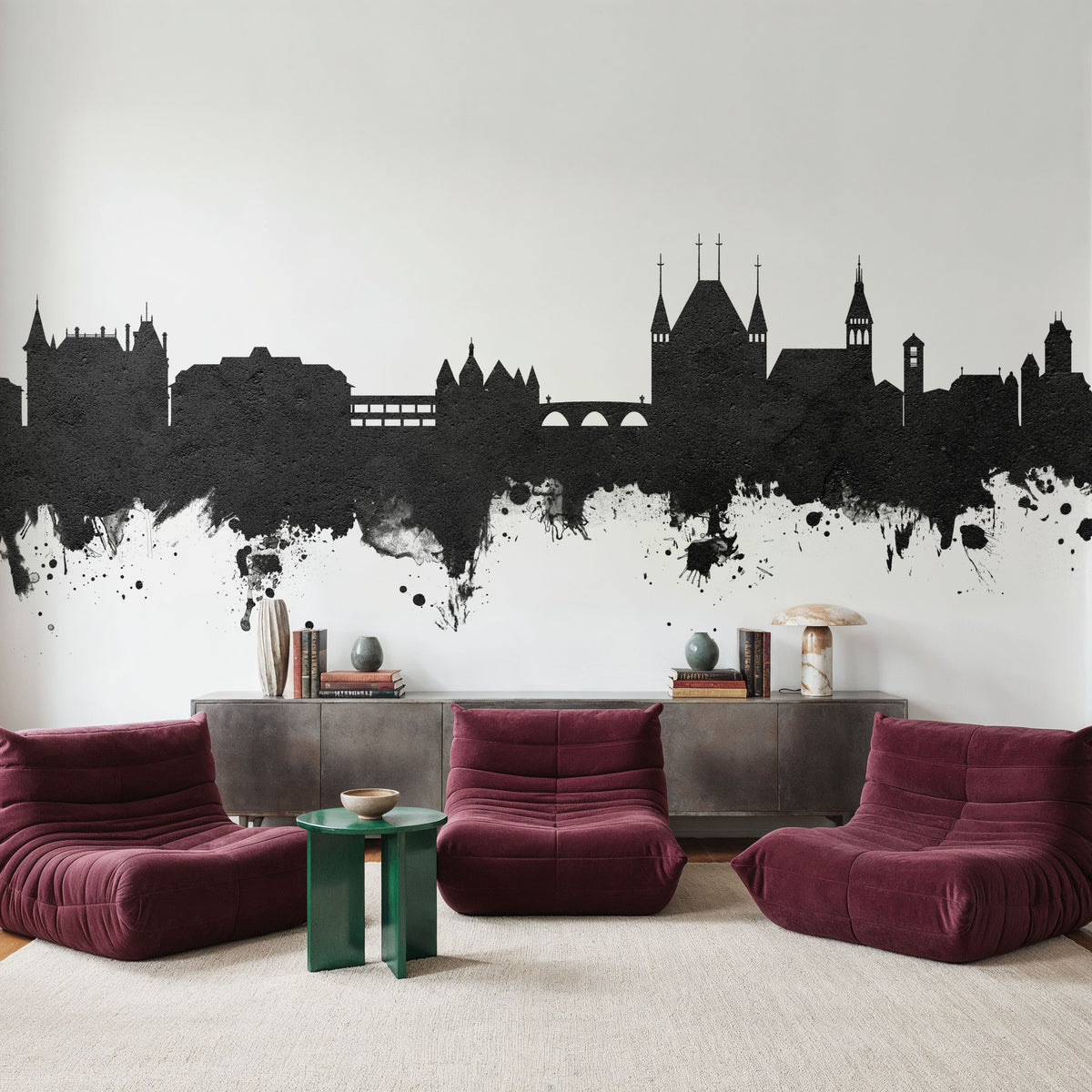 Thun Switzerland Skyline Black & White Mural Wallpaper - room preview 06