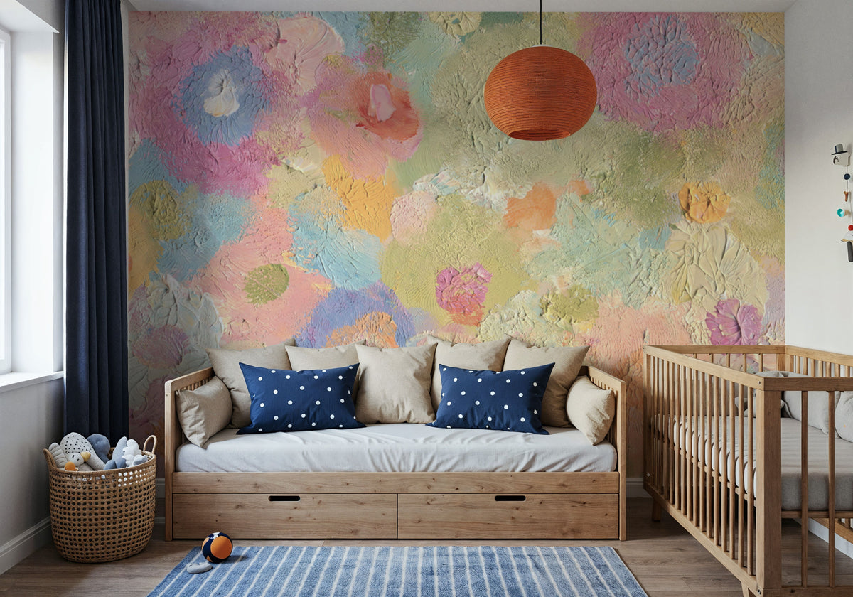 Happy Oil Painted Flowers, Warm Pink Mural Wallpaper - room preview 06