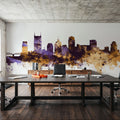 Nashville Tennessee Skyline Purple & Gold Mural Wallpaper - room preview 06