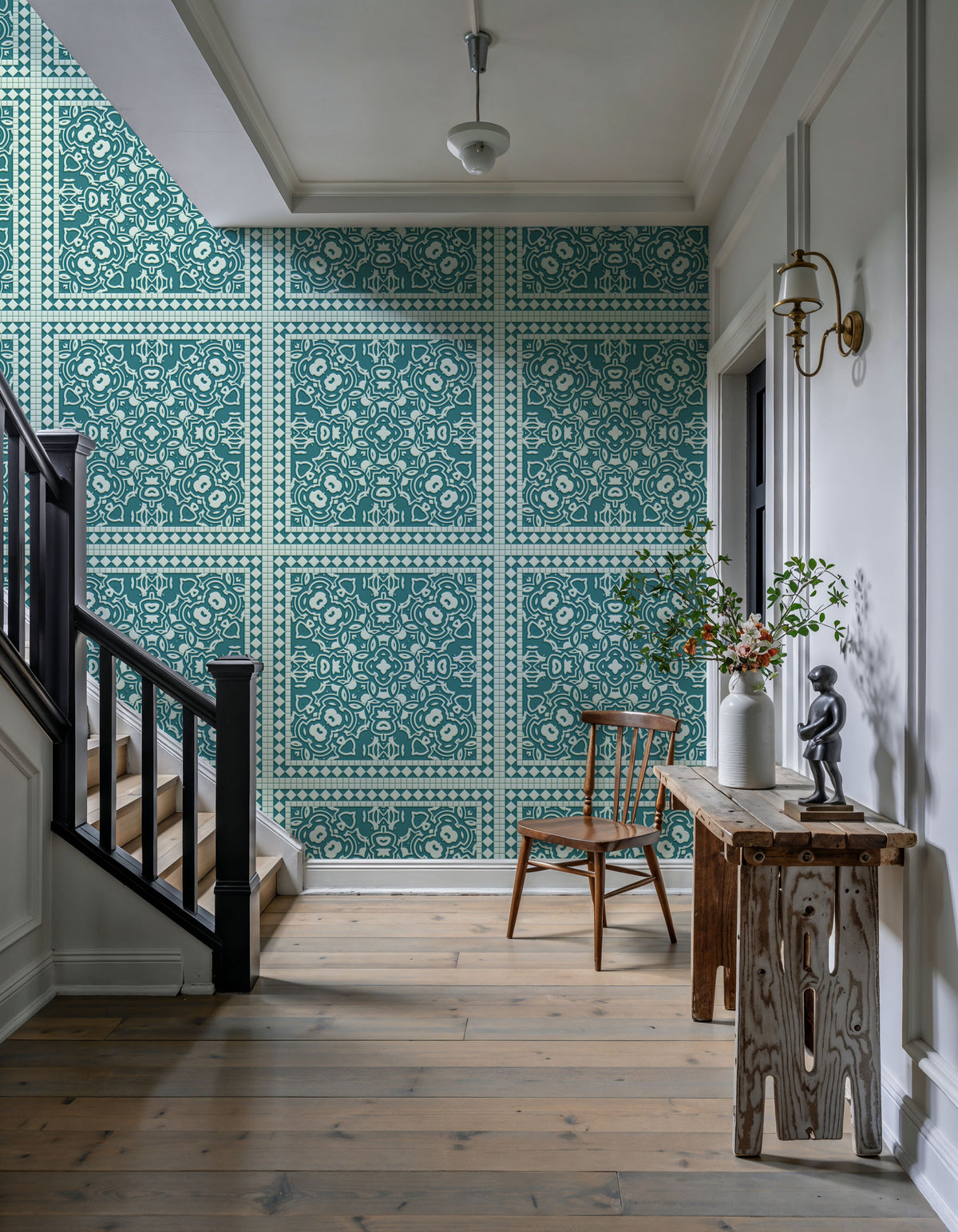 Mission Cement Tiles, Teal Mural Wallpaper - room preview 06