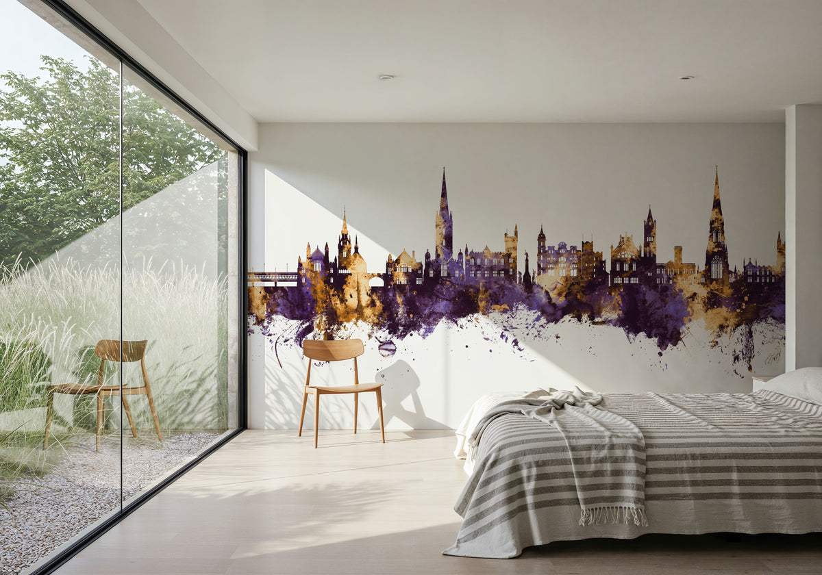 Derry Northern Ireland Skyline Purple & Gold Mural Wallpaper - room preview 06