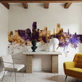 Miami Florida Skyline Purple & Gold Mural Wallpaper - room preview 06