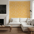 Kala Flowers White on Yellow Mural Wallpaper - room preview 06