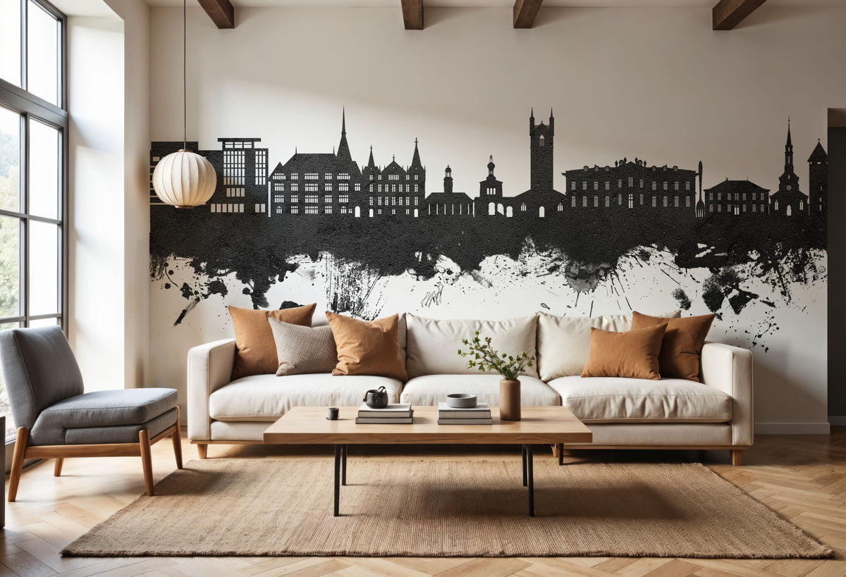 Vevey Switzerland Skyline Black & White Mural Wallpaper - room preview 06